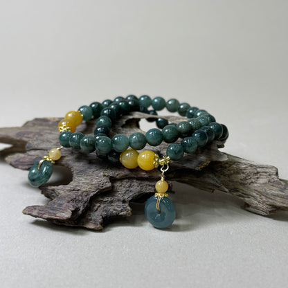 Natural Green Jade Peace Buckel Pendant Bracelet
