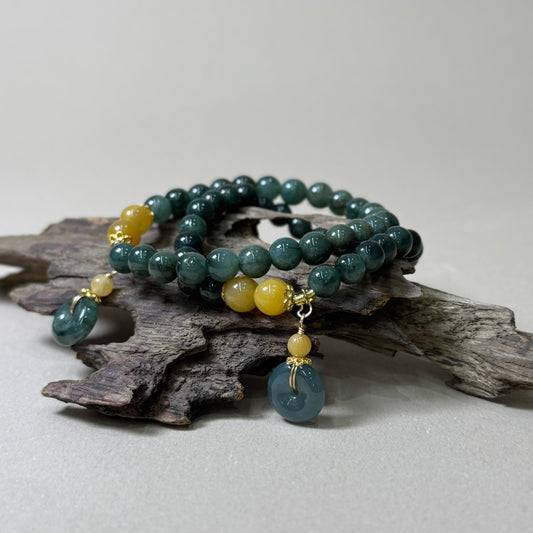 Natural Green Jade Peace Buckel Pendant Bracelet