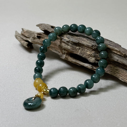 Natural Green Jade Peace Buckel Pendant Bracelet