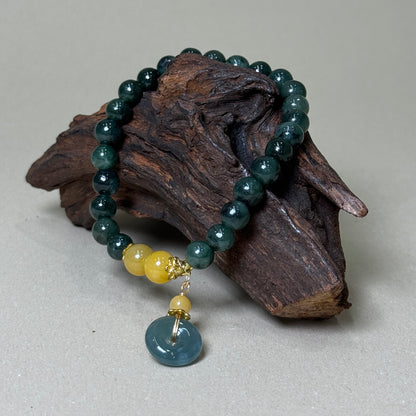 Natural Green Jade Peace Buckel Pendant Bracelet