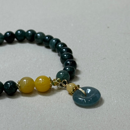 Natural Green Jade Peace Buckel Pendant Bracelet