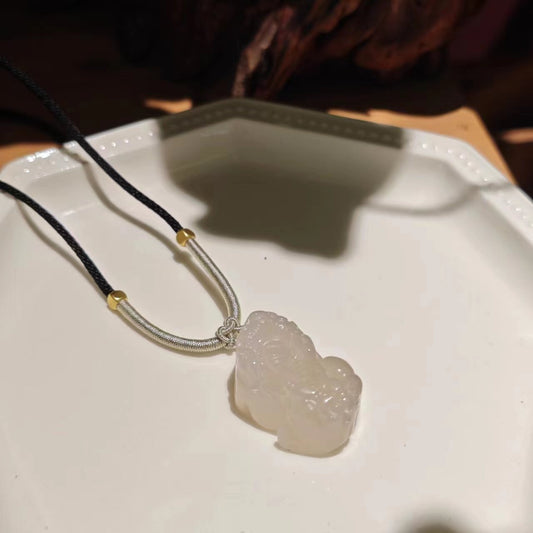 White Chalcedony Pixiu Pendant Necklace